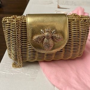 Gita Costa for Eliza Gray leather and wicker clutch with strap